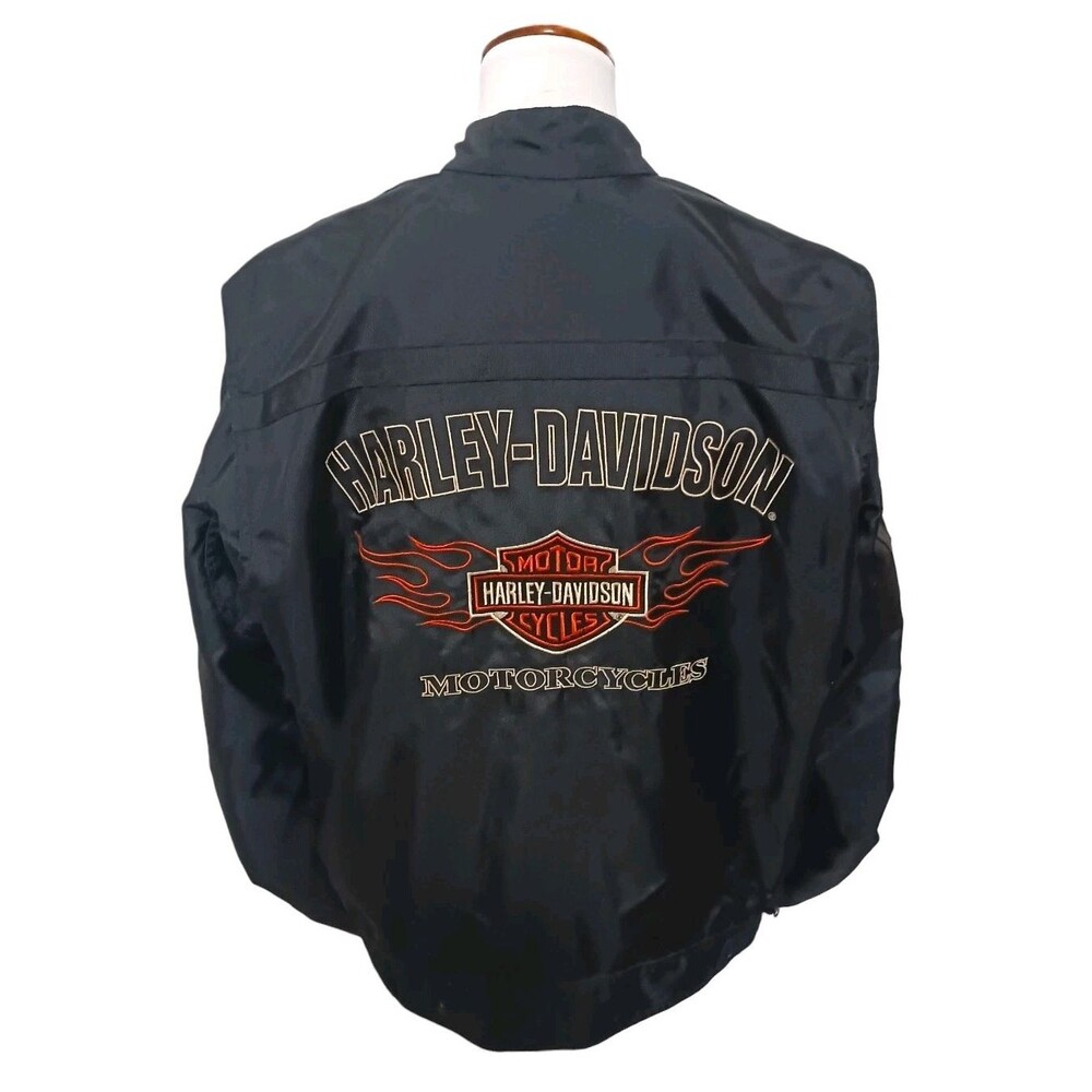 Harley Davidson Motorcycle Jacket Men's Large Black Nylon Lined Logo Spell Out - Picture 4 of 11